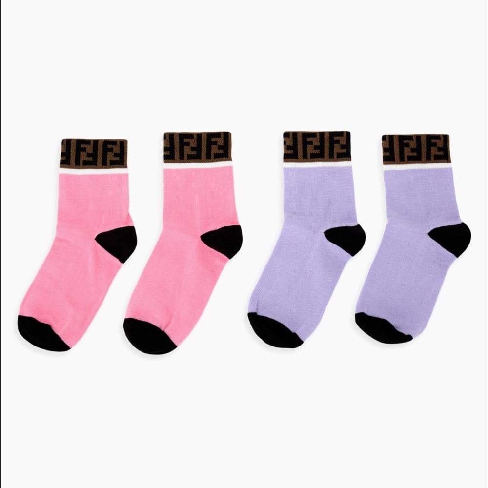 Fendi Kids Pink and Purple Logo Socks Set